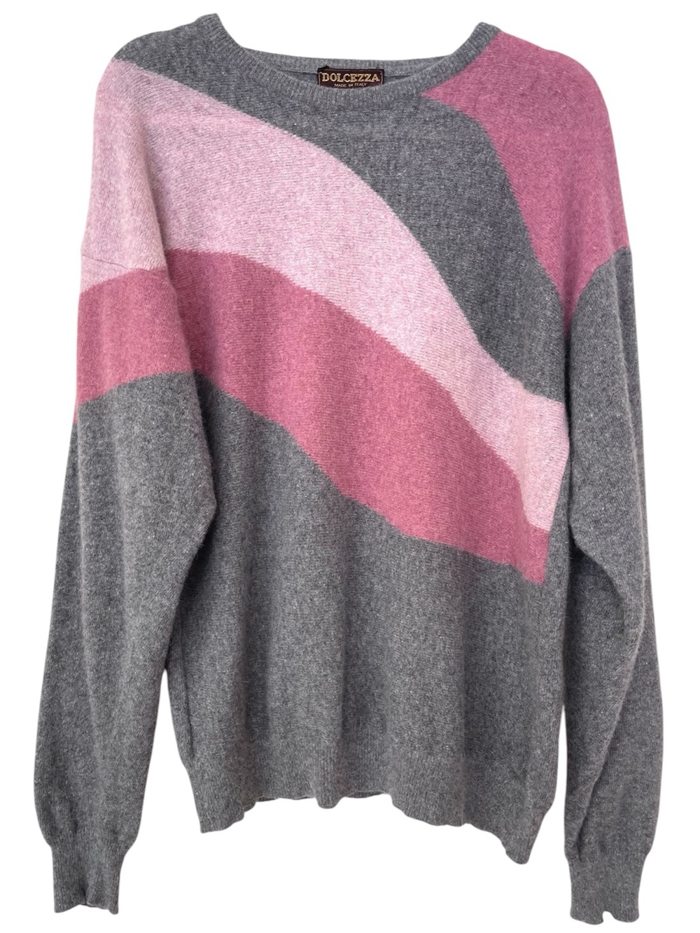 VTG Dolcezza Crewneck Sweater Lambswool Angora Wave-Stripe Artsy Relaxed Fit L